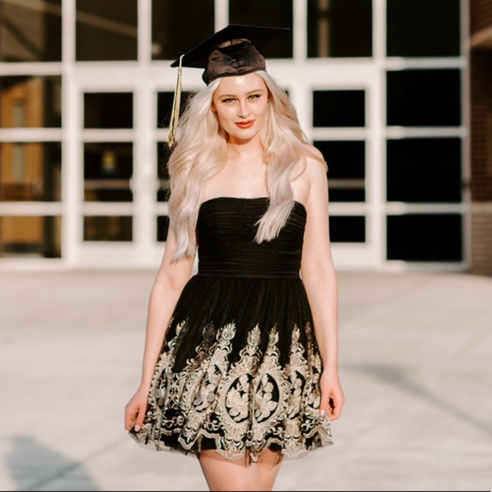 Aidan Mattox 4 mini dress black gold strapless